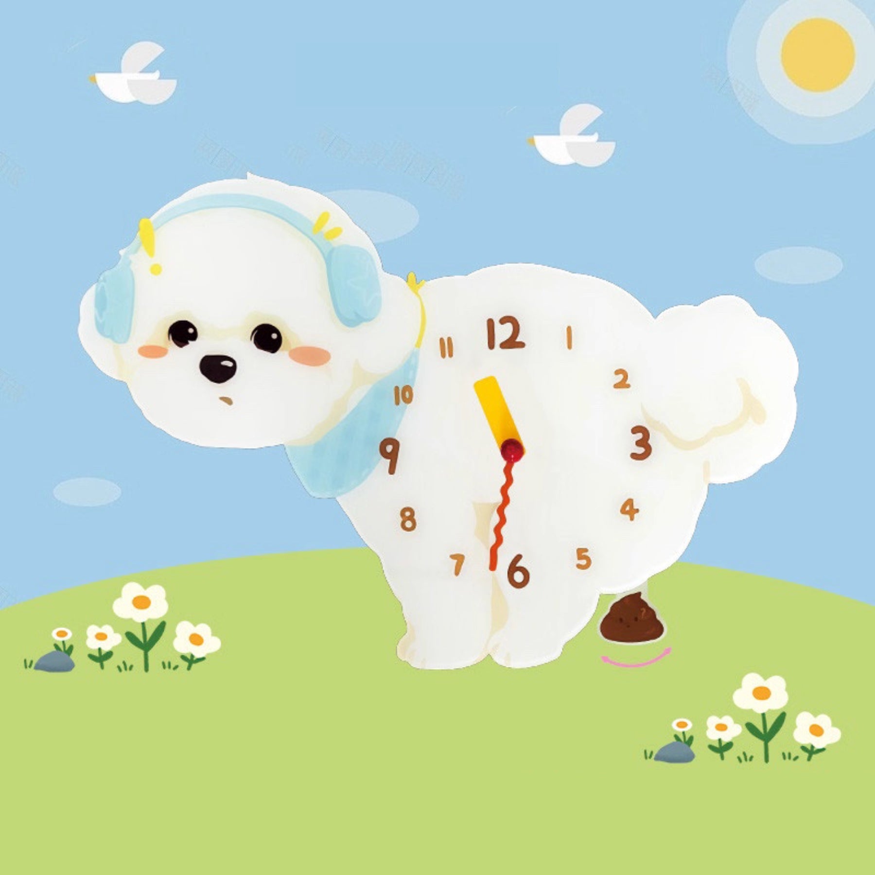 Bichon Frise White with Headphones Dog Clock – Clawk Collection