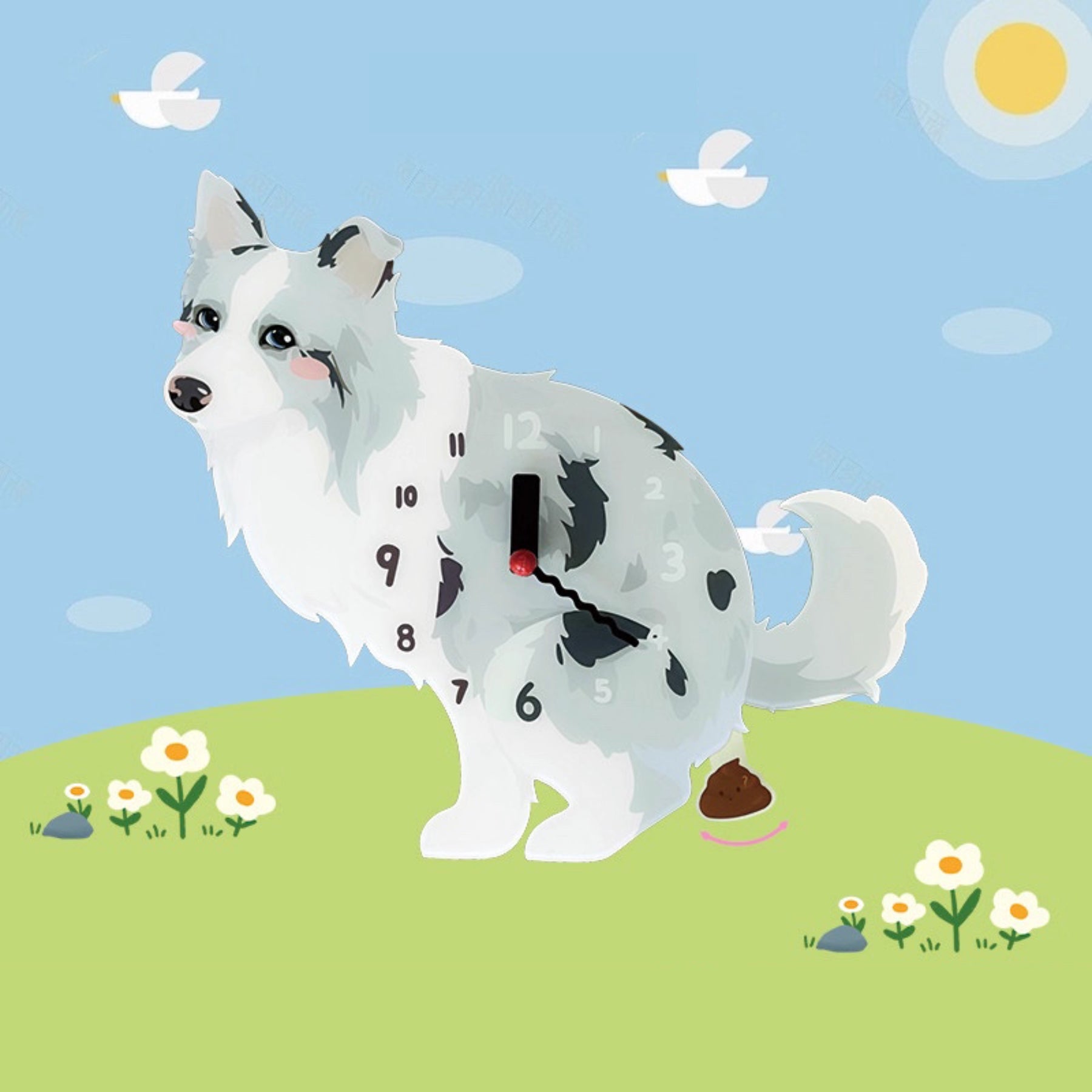 Border Collie Light Grey Dog Clock – Clawk Collection